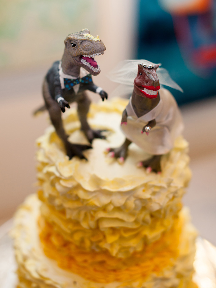 Dinosaur cake topper at a Chester County Wedding